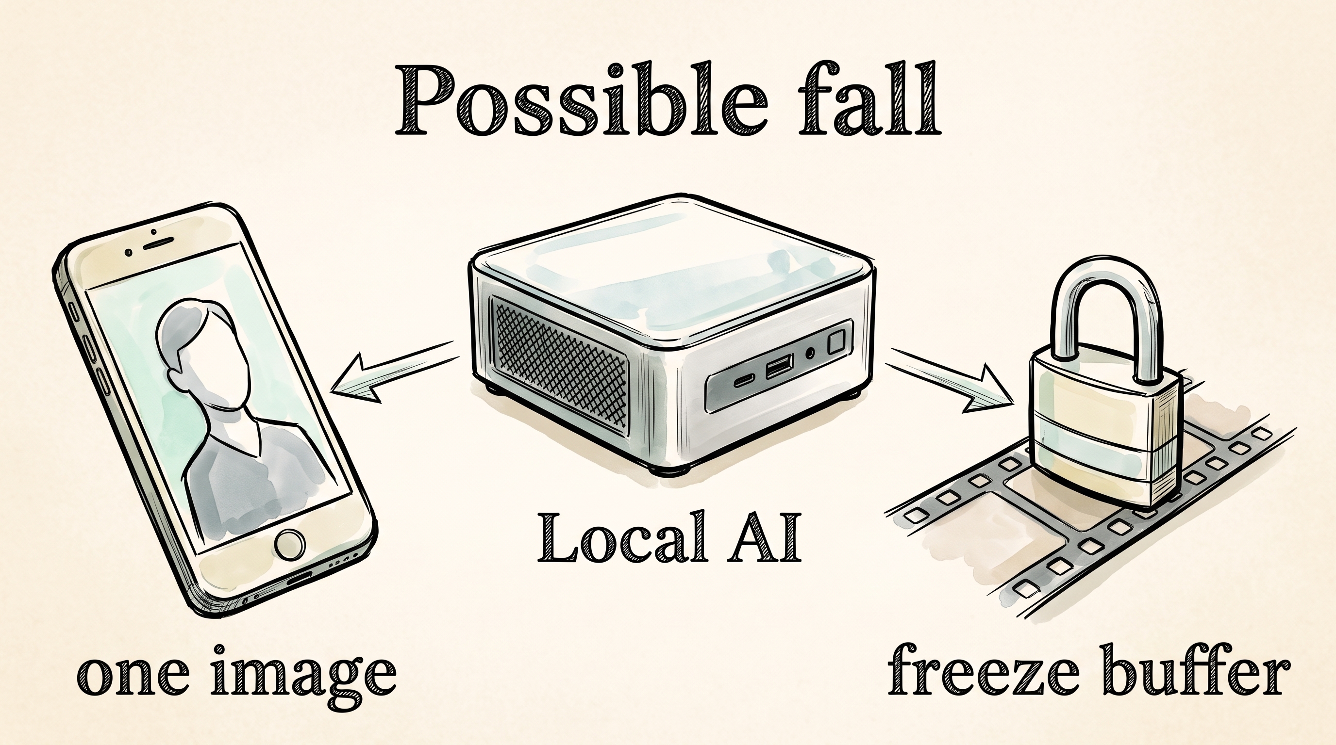 Possible fall: one confirmation image can go to the designated guardian. The local incident buffer is frozen on the box.