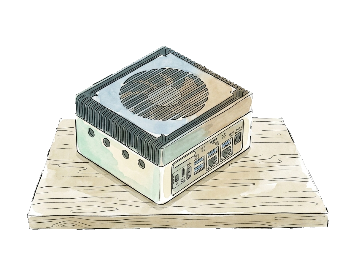 Local AI computer, watercolor illustration
